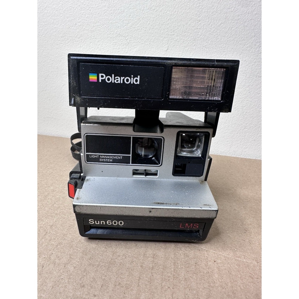 Polaroid Sun 600 LMS Vintage Instant Camera Black Silver Tested